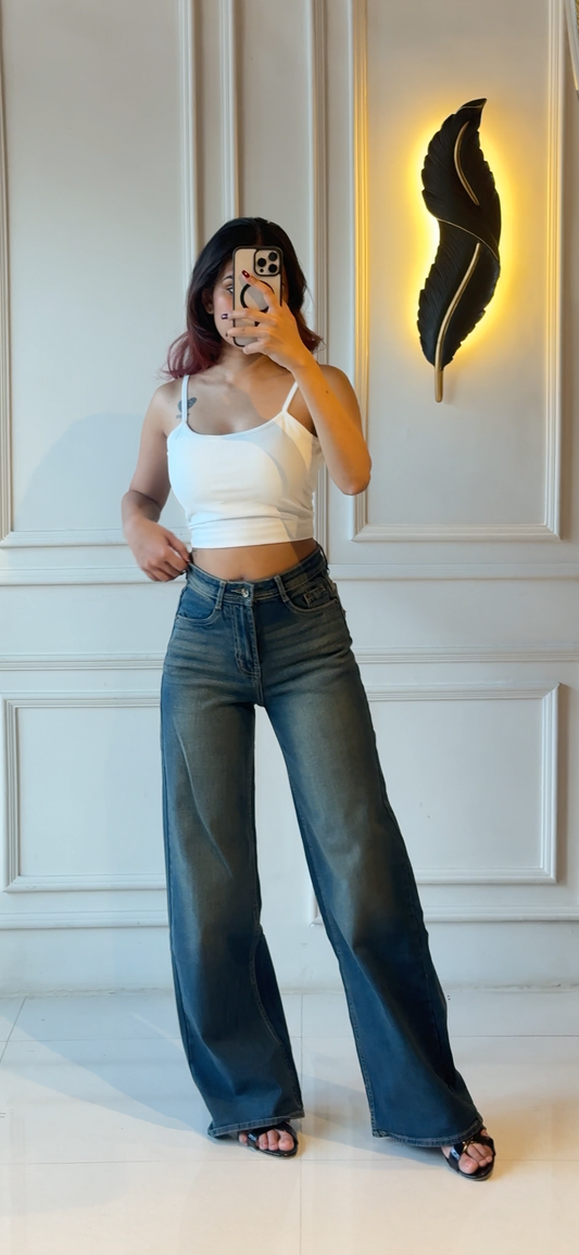 Turquoise Green wide leg Denim