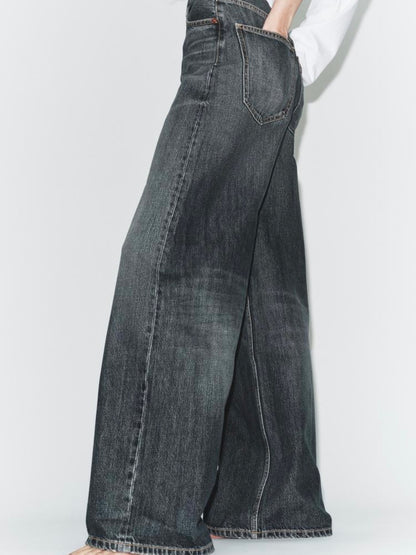 Vintage dark whisker wash denim