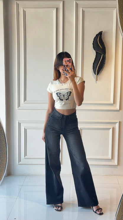 Charcoal Washed Wide Leg Denim