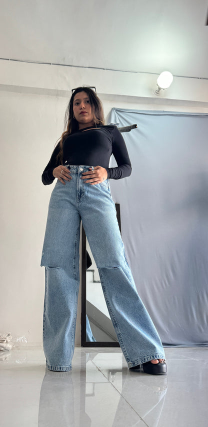 Bershka wide leg ripped denim