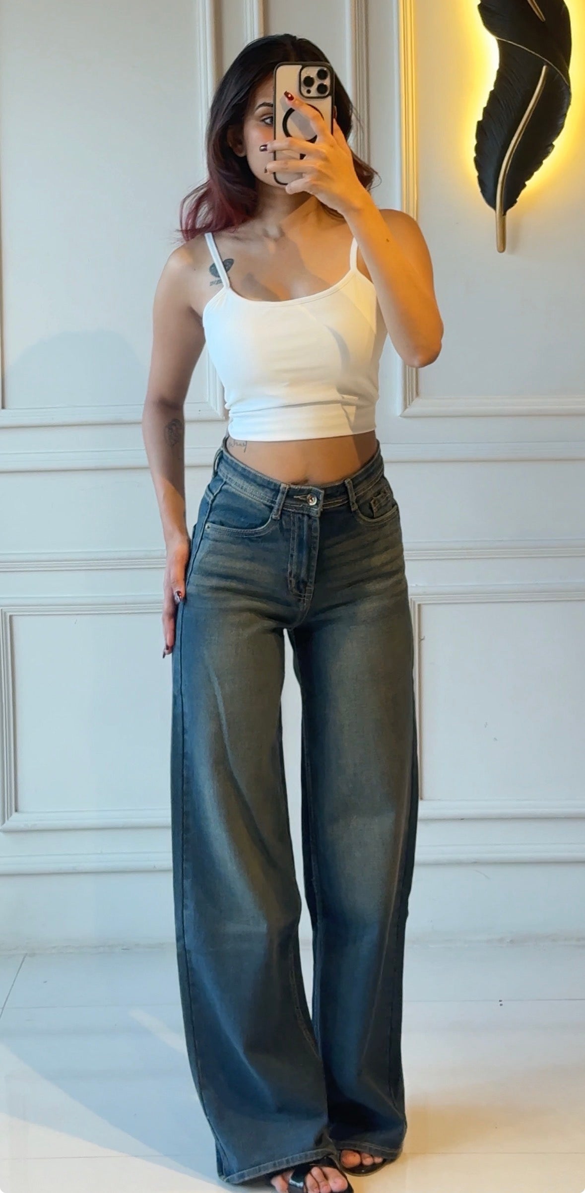 Turquoise Green wide leg Denim
