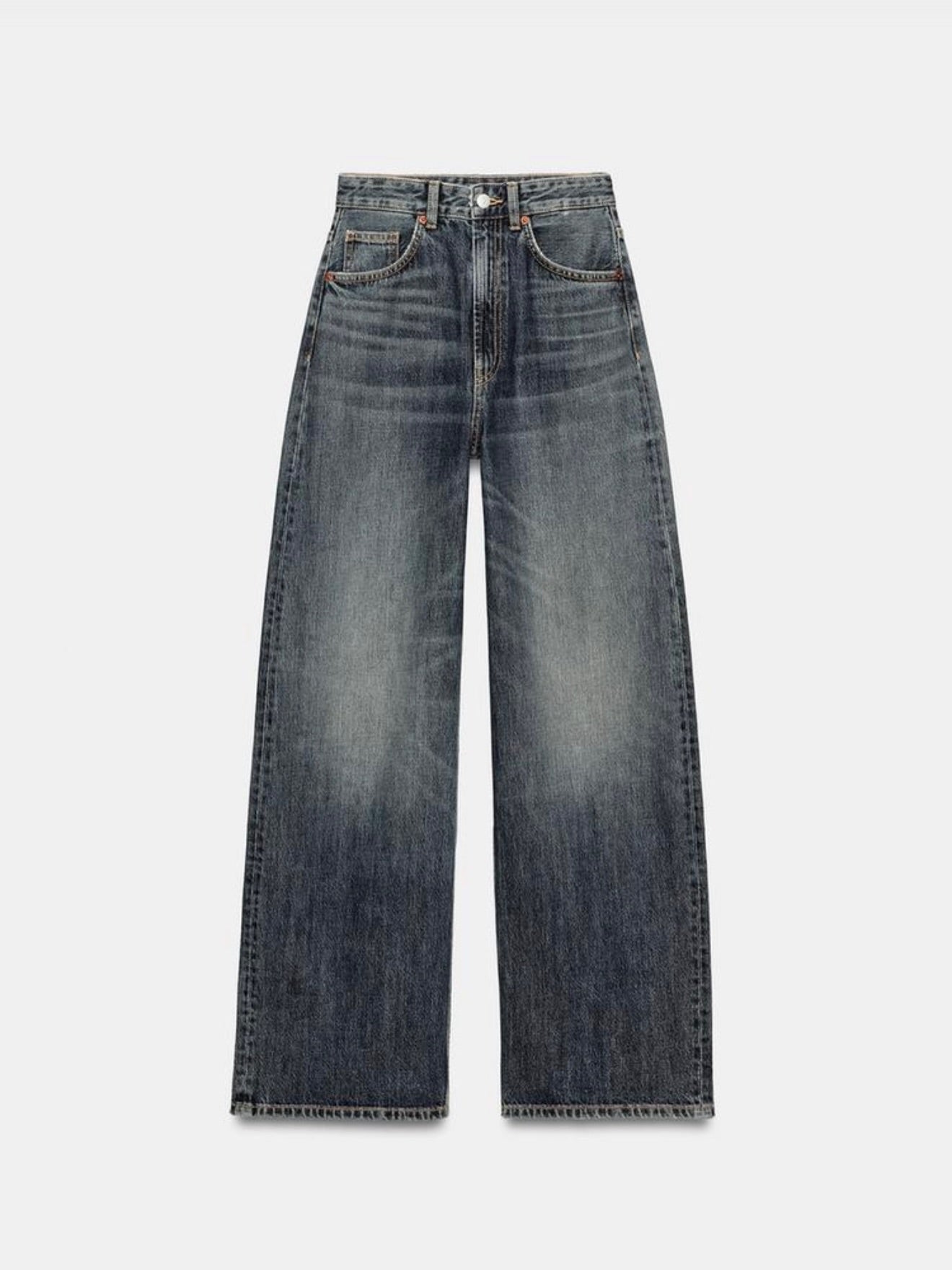 Vintage dark whisker wash denim