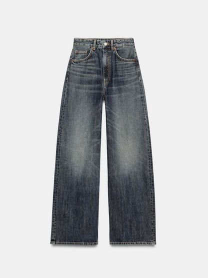 Vintage dark whisker wash denim