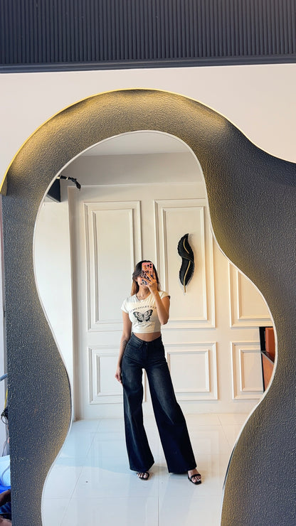 Charcoal Washed Wide Leg Denim