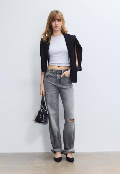 Grey single cut straight fit