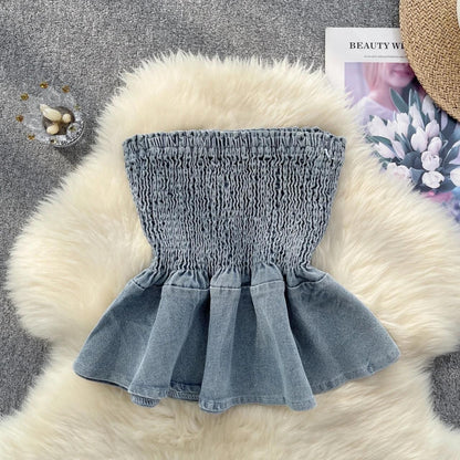 Denim Peplum Tube Top
