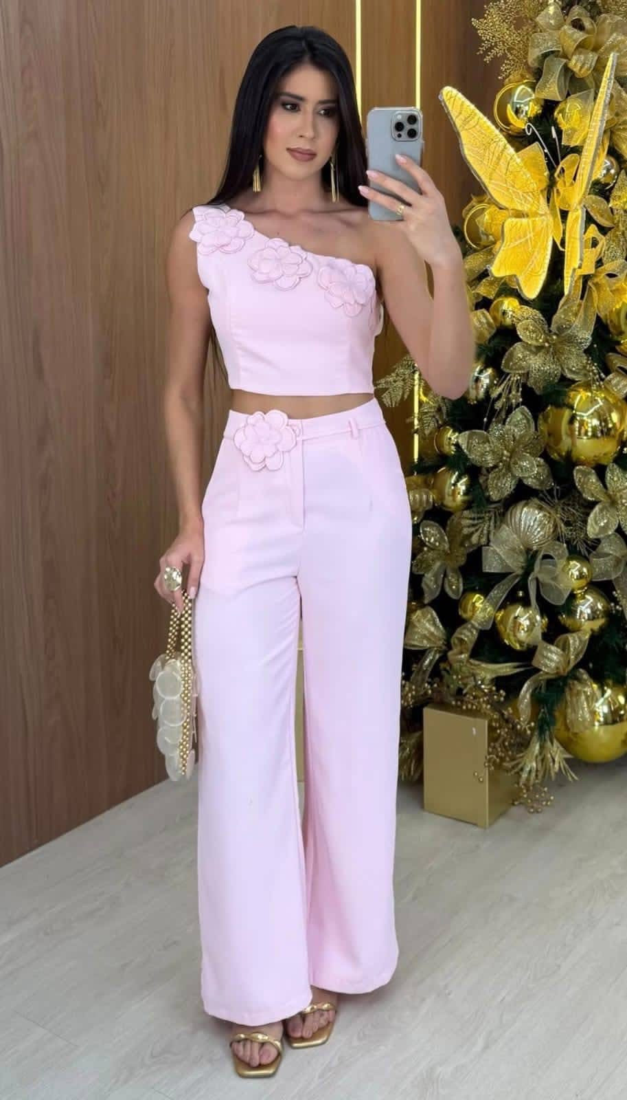 One shoulder flower coord set