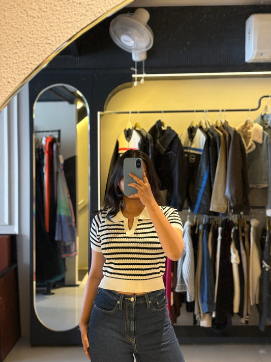 Collared Stripped Crop Top