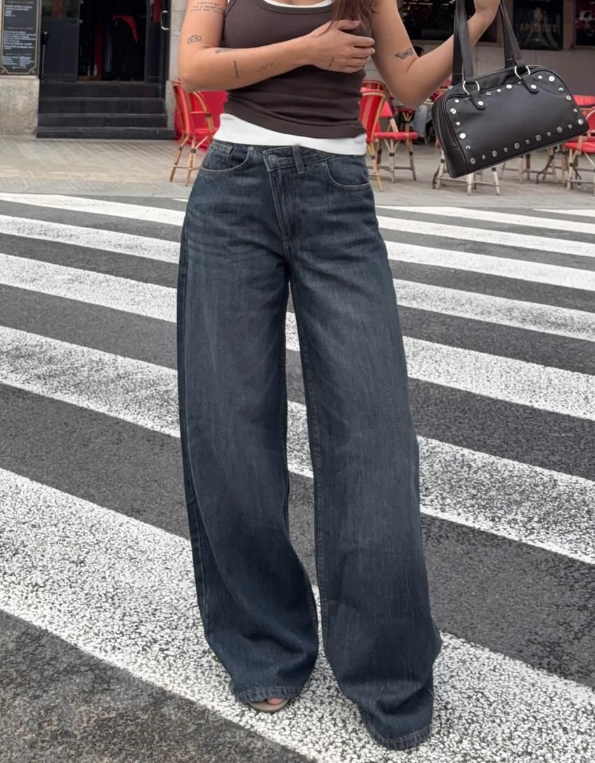 Cross Waisted Wide Leg Denim
