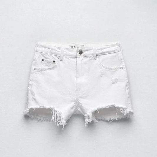 Z@ra white ripped shorts