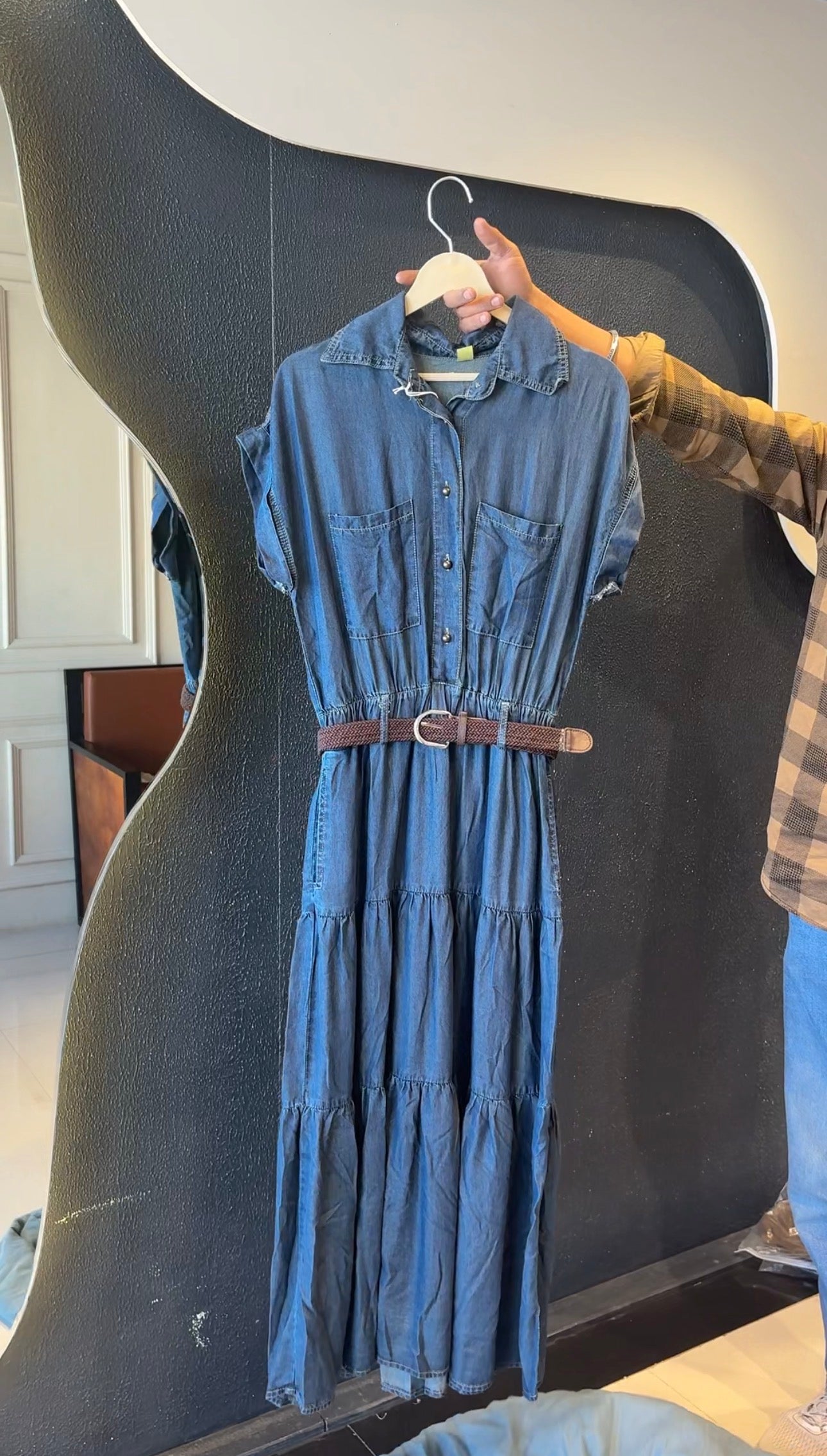 Denim long midi with belt