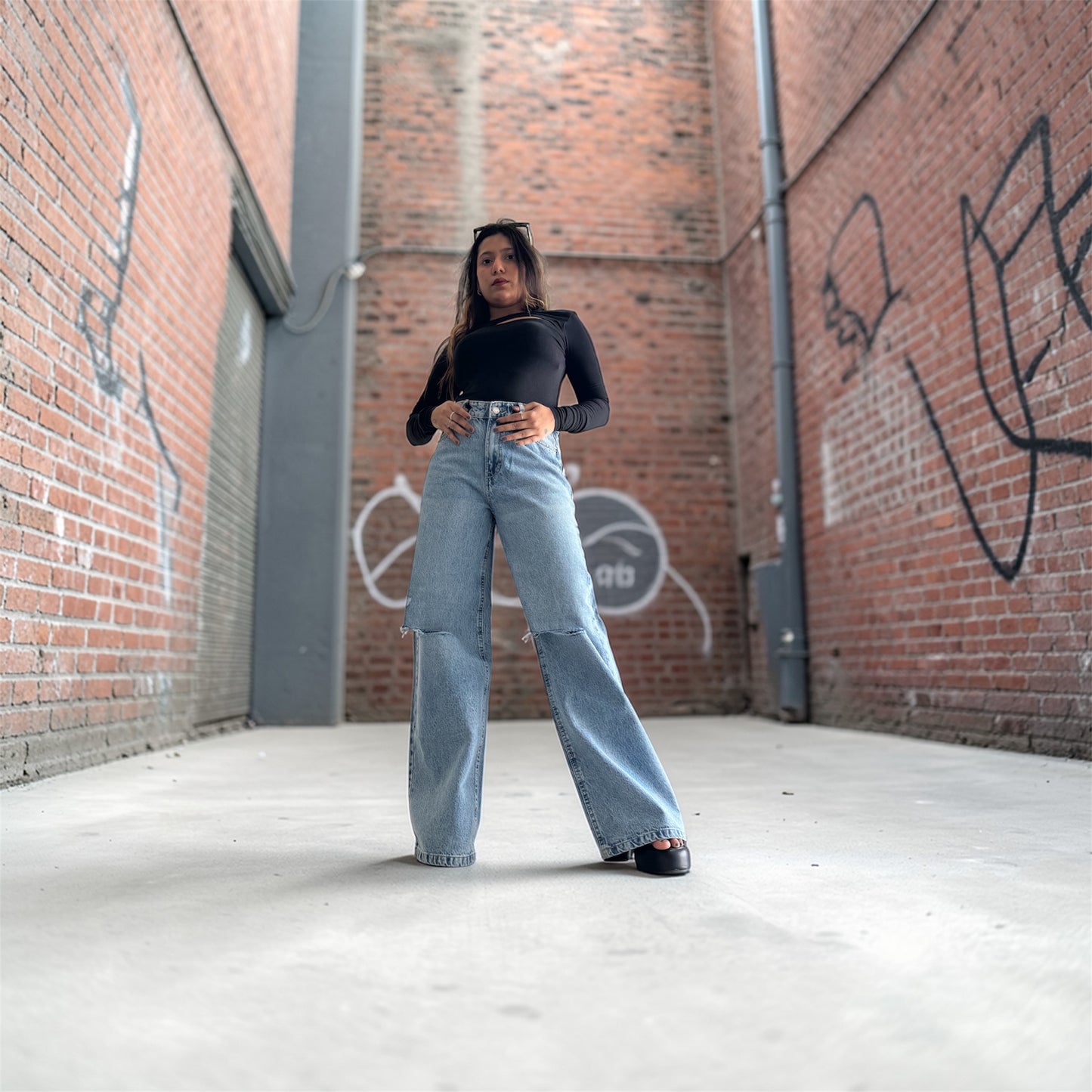 Bershka wide leg ripped denim