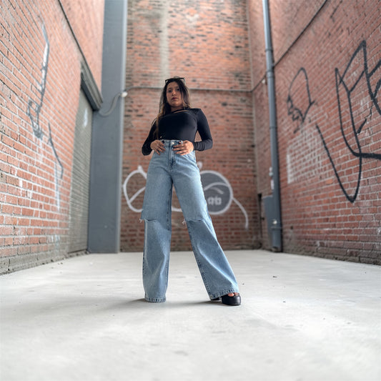 Bershka wide leg ripped denim