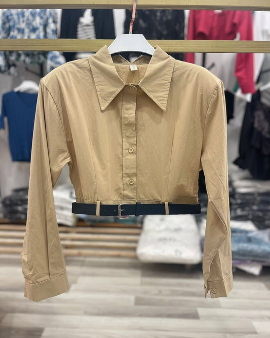 Belted Cropped Shirt