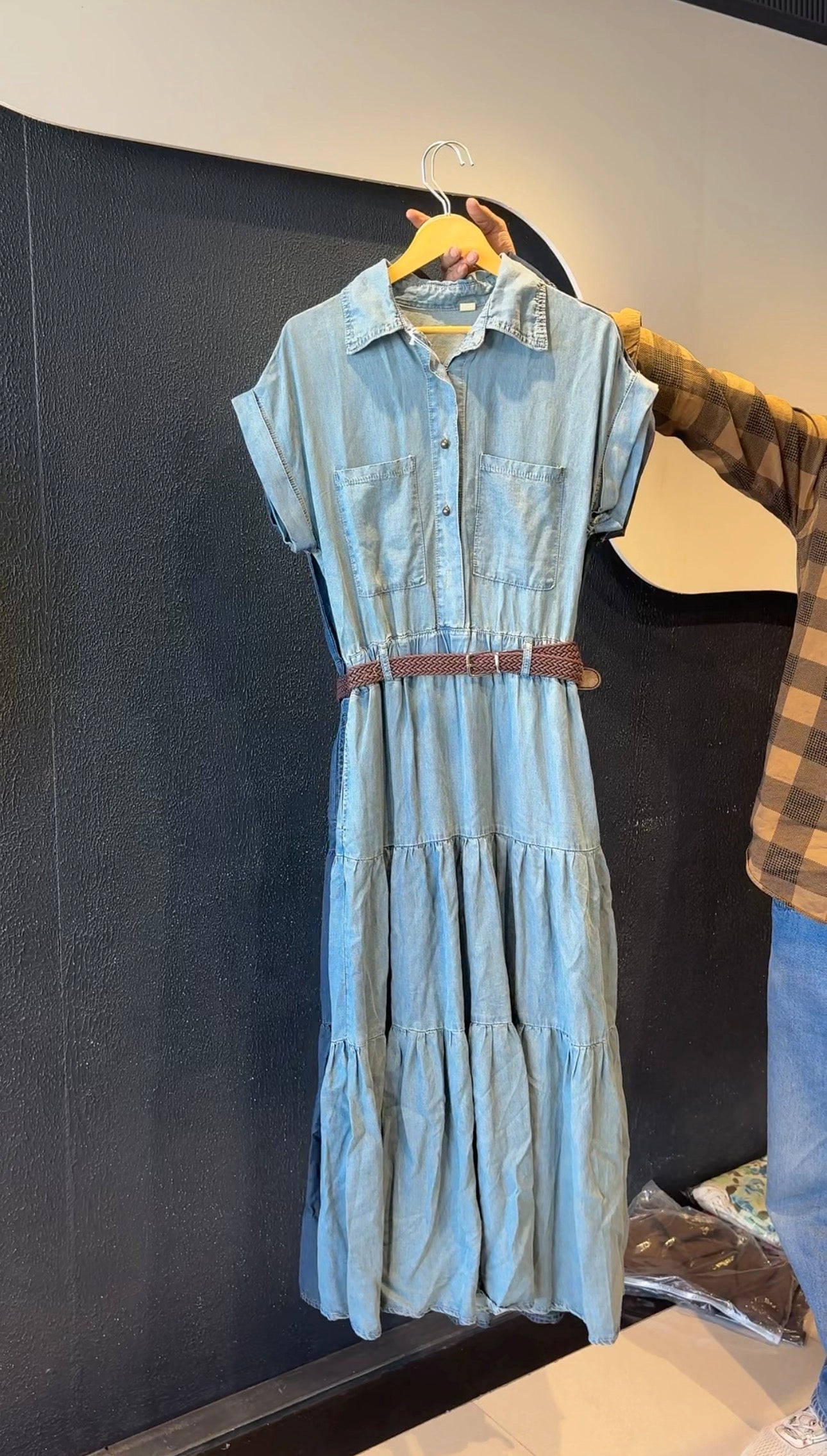 Denim long midi with belt