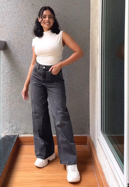 High waisted charcoal Denim