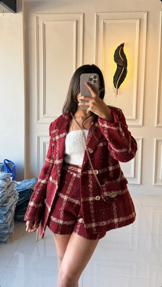 Tweed blazer coord with mini sling bag