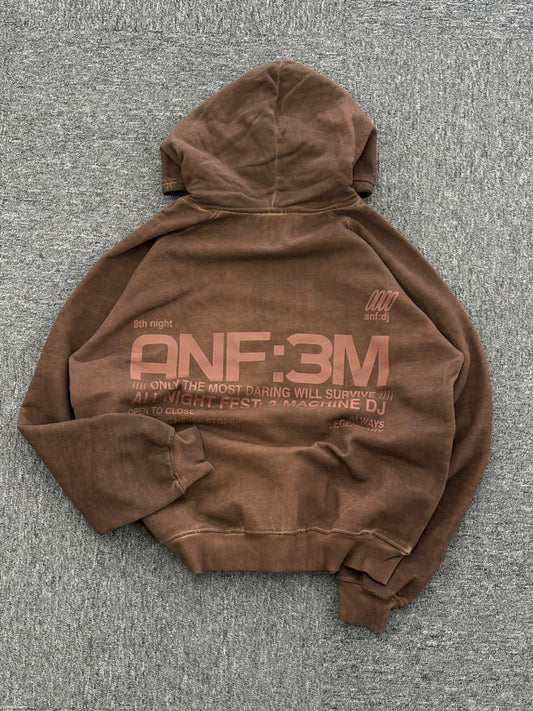 Brown acid wash unisex hoodie