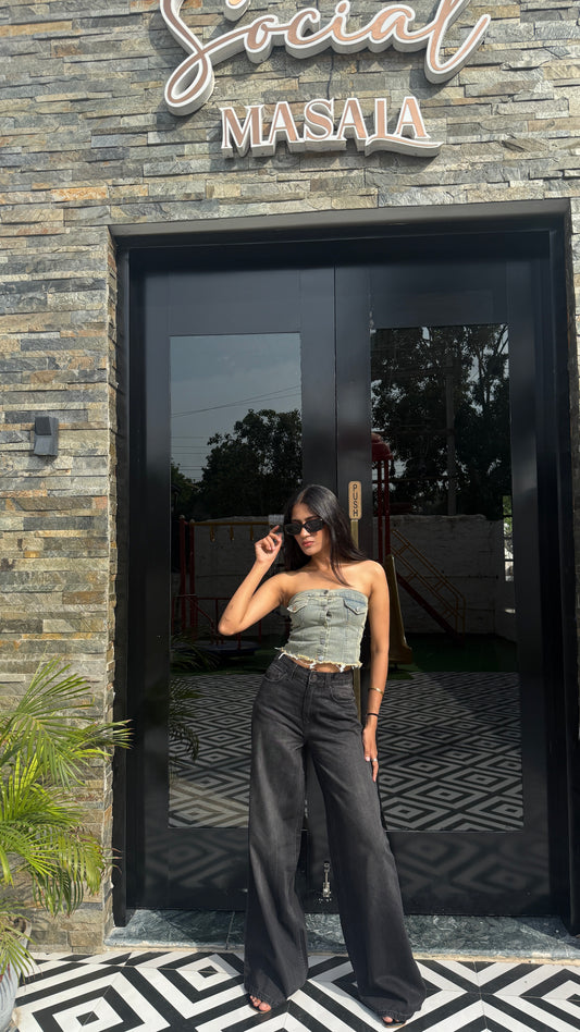 Asos Charcoal baggy Wide Leg denim