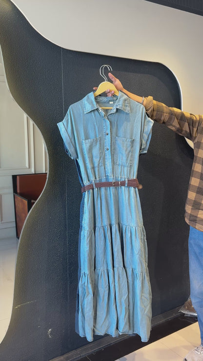Denim long midi with belt